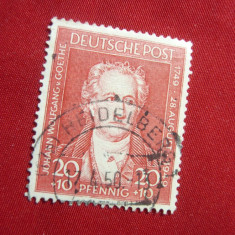 Timbru 20+10pf. Goethe 1949 ,Germania Ocupatia Americana ,stampilat