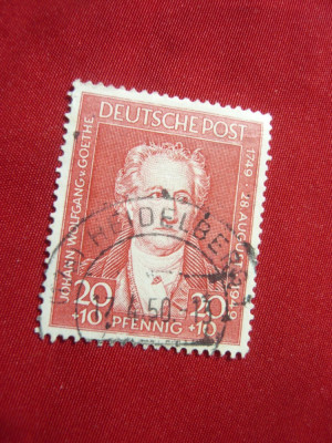 Timbru 20+10pf. Goethe 1949 ,Germania Ocupatia Americana ,stampilat foto