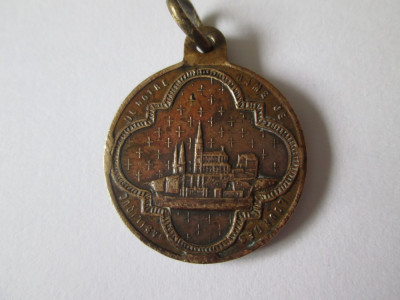Medalion francez bronz:Catedrala din Lourdes anii 30 foto