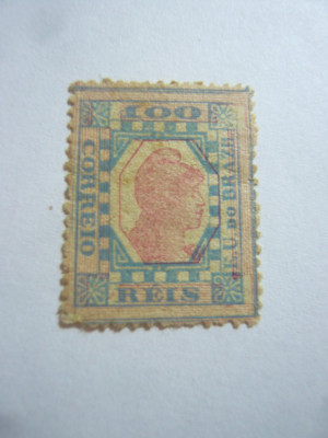 Serie- 100 riali Alegorie-Brazilia 1891 albastru si rosu ,centru deplasat foto