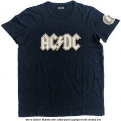 Tricou AC/DC - Logo &amp;amp;amp; Angus Applique Slub Navy foto