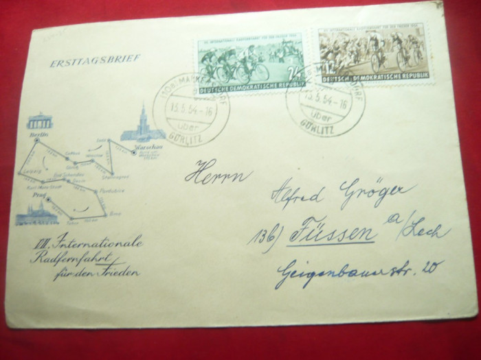 Plic FDC - Ciclism -Cursa Pacii Varsovia-Berlin-Praga 1954