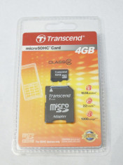 Card memorie Micro SD 4 Gb + adaptor SD Transcend 4 Gb sigilat nou foto