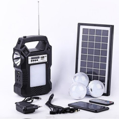 Panou solar 3 becuri LED radio digital afisaj incarcare telefon telecomanda foto