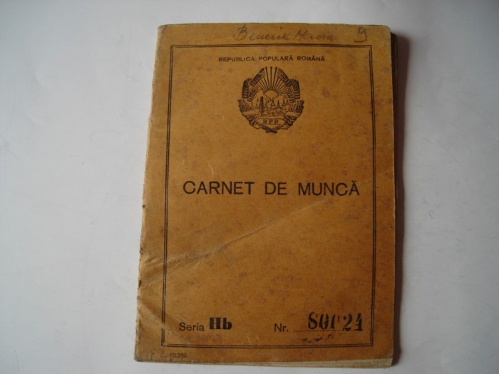 Carnet de munca RPR, 1950