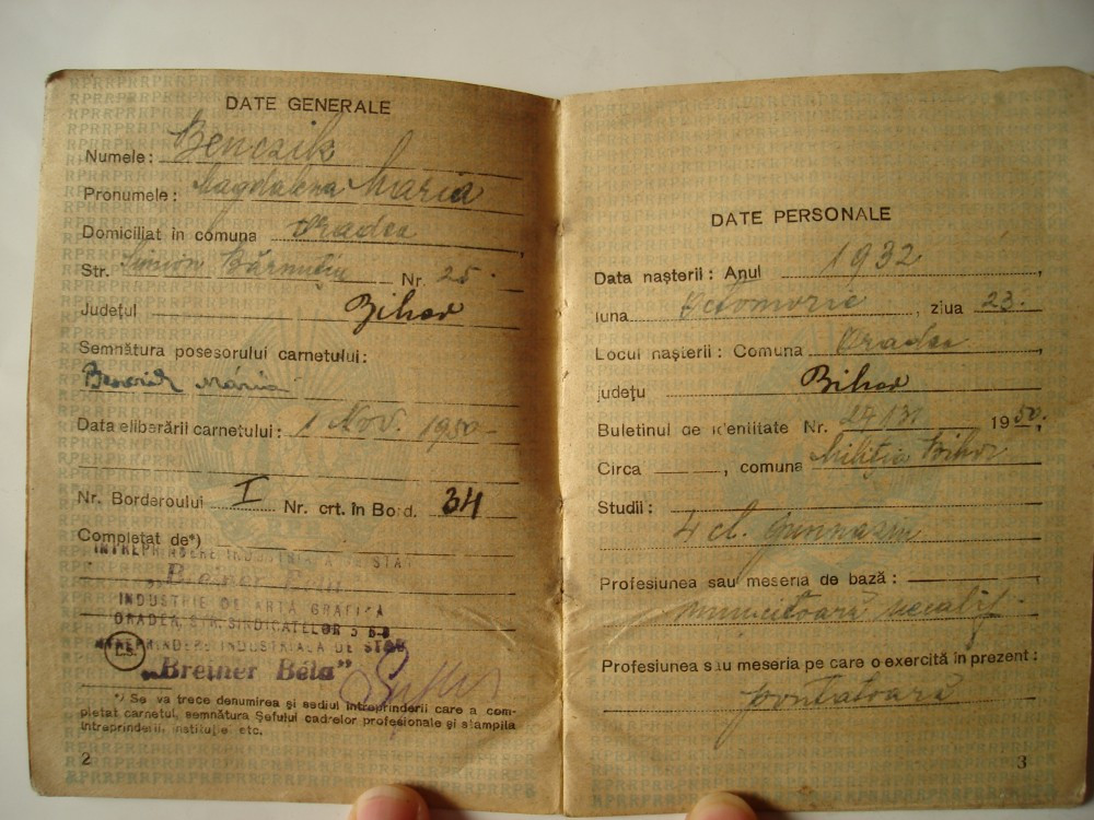 Carnet de munca RPR, 1950, Romania de la 1950, Documente | Okazii.ro