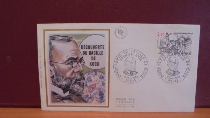 FDC - FRANTA - DESCOPERIREA BACILULUI KOCH, 1982 - CU STAMPILE SPECIALE.