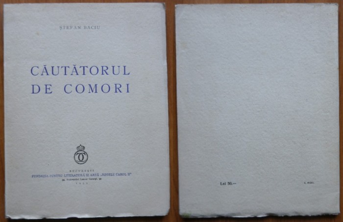 Stefan Baciu, Cautatorul de comori, 1939, editia 1 netaiata