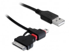 Delock Cablu de date si incarcare Delock USB 2.0 tata la USB mini / USB micro-B / IPhone foto