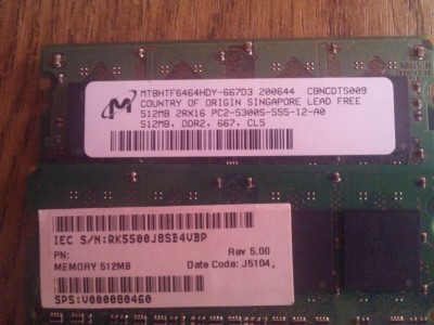 Kit memorii Laptop 1GB Ddr2 - 2x512mb-Pc2-667 foto