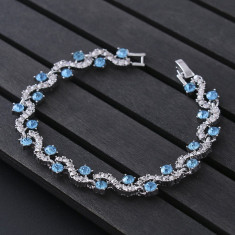 Bratara dama Luxury Blue Crystal Bracelet For Wedding Silver foto