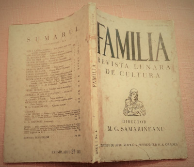 Familia. Revista lunara de cultura. Seria III. Anul I No. 4 Iulie - August 1934 foto