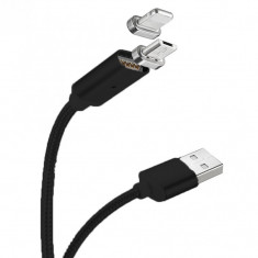 Cablu Magnetic 2in1 Micro USB &amp;amp;amp; Lightning to USB - 1m Black foto