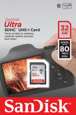 Card memorie SanDisk SDHC SDSDUNC-032G-GN6IN, SanDisk Ultra,32GB, Class 10, UHS-I, Read: up to 80MB/s foto