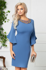 Rochie Maura bleu cu aplicatii elegante foto