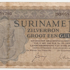 SURINAME 1 Gulden 1960 Zilverbon F