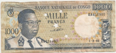 CONGO 1000 FRANCS FRANCI 1964 ANULATA F foto