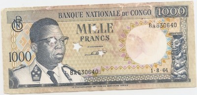 CONGO 1000 FRANCS FRANCI 1964 ANULATA F foto