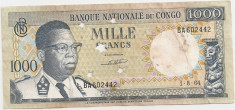 CONGO 1000 FRANCS FRANCI 1964 ANULATA F foto