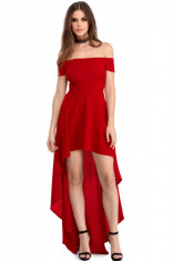 D544-3 Rochie cu umerii goi, de party, model asimetric foto