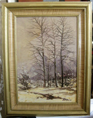 Tablou Peisaj de iarna in natura pictura ulei pe panza 34x43cm foto