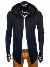 Cardigan pentru barbati, bleumarin, lung, in colturi, gluga fixa, slim fit, pe corp - B822 foto