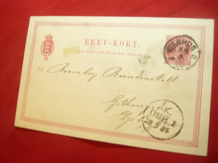 Carte Postala daneza cu marca fixa de 8 ore , circulat 1895