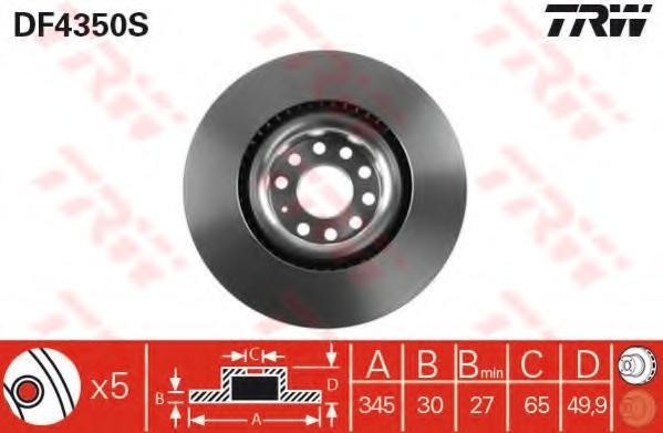 Disc frana VW GOLF VI 2.0 R 4motion - TRW DF4350S Disc frana VW GOLF VI 2.0 R 4motion - TRW DF4350S
