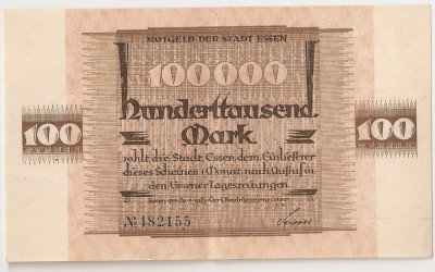 Germania Notgeld 100000 Mark Essen 1923 AUNC foto