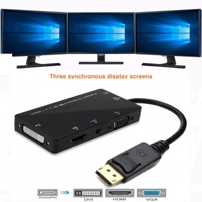 4in1 Adaptor convertor DisplayPort DP la HDMI + VGA + DVI cu audio pt laptop, pc foto