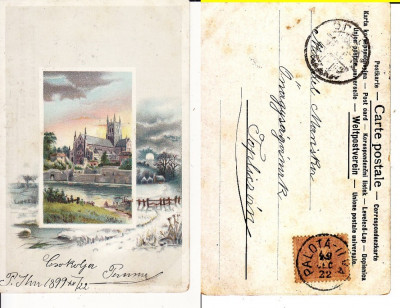 Ilustratori, picturi - Peisaj, castel -litografie 1899 foto