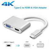2in1 Adaptor convertor video multiport USB-C Type-C la HDMI + VGA