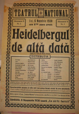 Afis Teatrul National Bucuresti ; Heidelbergul de altadata , 1930 , Nae Bulandra foto