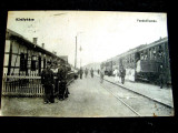 Kiralyhasa-Korolevo-Gara cu militari si tren 1916-carte postala veche maghiara.