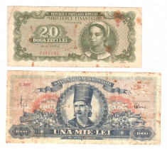 SV * Romania LOT 1000 LEI 1948 (18 iunie) + RPR 20 LEI 1950 Min. Finante foto