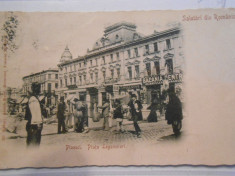 Carte postala, Ploiesti, 1900, Piata legumelor, Salutari din Romania foto