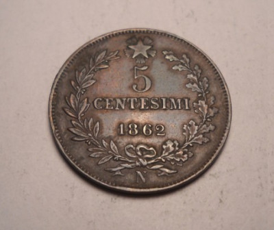 Italia 5 centesimi 1862 N Piesa Frumoasa foto