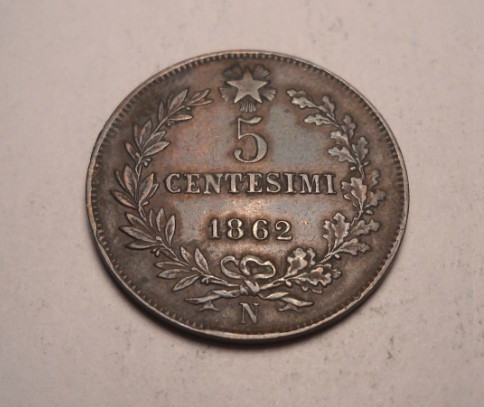 Italia 5 centesimi 1862 N Piesa Frumoasa