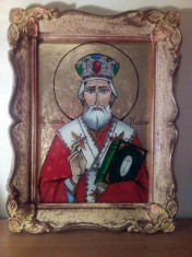 Icoana pe sticla - Sf Nicolae - foita de aur foto