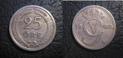 Suedia : 25 ore 1940 , moneda nichel , cu tiraj mic foto