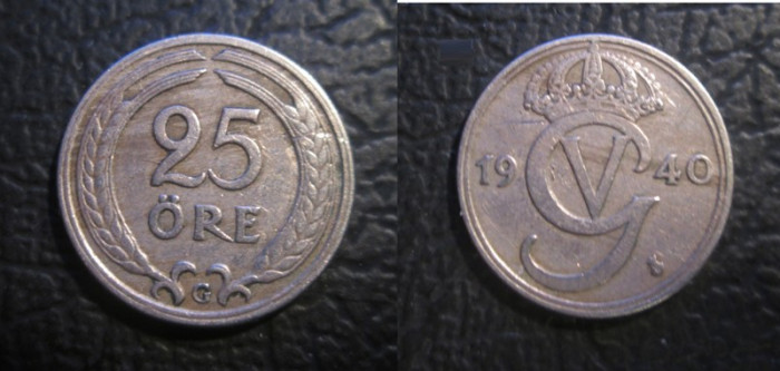 Suedia : 25 ore 1940 , moneda nichel , cu tiraj mic