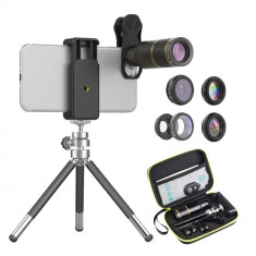 Kit lentile conversie Apexel APL-JS16X104D5 6 in 1 mini trepied cu suport pentru smartphone si telecomanda bluetooth foto