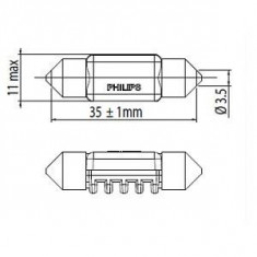 Bec Led C5w 12V 1W / 6000K ( Lumina Bleu, 38Mm ), X-Treme Vision Philips 35070 foto