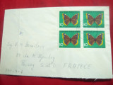 Plic francat cu 4x( 10+5) pf. Fluturi- RFG -circulat 1962