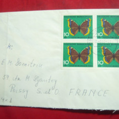Plic francat cu 4x( 10+5) pf. Fluturi- RFG -circulat 1962