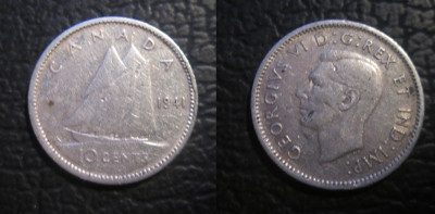 Canada : 10 cents 1941 . moneda din argint foto
