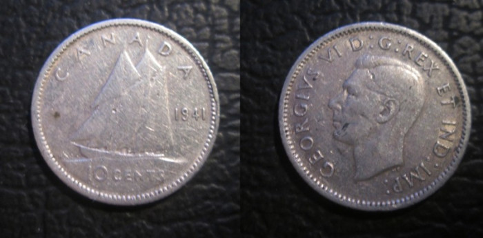 Canada : 10 cents 1941 . moneda din argint