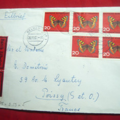 Plic francat cu 5x20 pf. Fluturi- RFG -circulat 1962, Vigneta Express