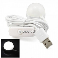 Bec LED 2W Alb Rece cu Magnet, Intrerupator si Alimentare USB 35mm foto