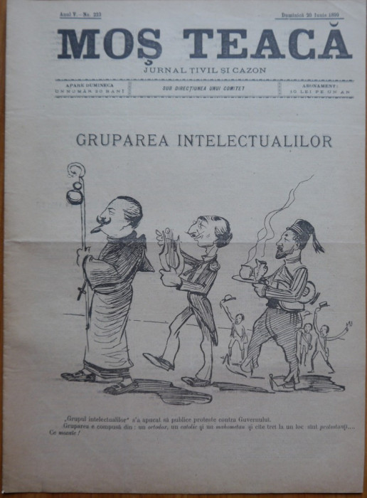 Ziarul Mos Teaca , jurnal tivil si cazon , nr. 223 , an 5 , 1899